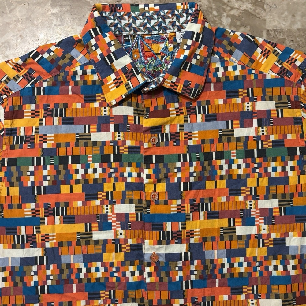 Robert Graham Shirt Mens Medium Classic Orange Abstract Art Short Sleeve Button